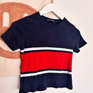 Brandy Melville Navy and Red Striped T-Shirt